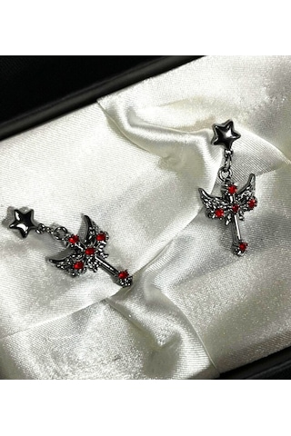 Dükkan Design Taşlı Anka Kuşu Küpe Antrasit