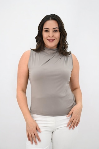 Kadın Büyük Beden Drape Detaylı Dik Yaka Bluz 1851-25 001