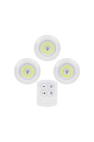 Led Işık Kablosuz Uzaktan Kumandalı Dolap Içi Led Ampul Seti 3lü Set Gece Lambası Spot Lamba Genel