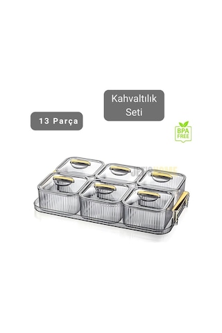 6 Lı Kahvaltı Seti 13 Parça Kahvaltılık Bpa Free Sunumluk Şık Tepsili Kahvaltılık Şeffaf