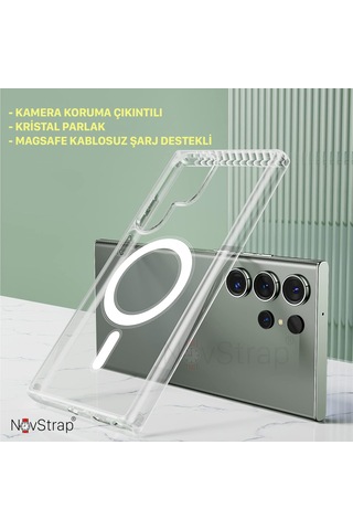 Novstrap Samsung Galaxy Uyumlu S23 Ultra İle Kılıf Şeffaf Magsafe İle Kamera Korumalı Kapak