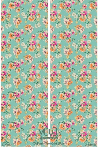 Old Flowers Pattern 4 Desenli Süet Oturma Odası Salon Fon Perde Ekstrafor Büzgü 2 Kanat Prd-1034 Çok Renkli