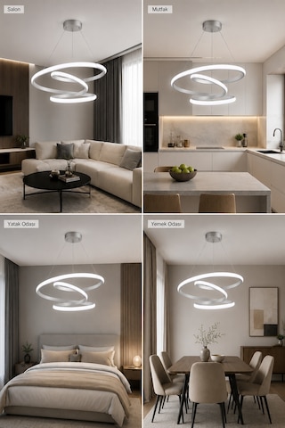 AvizeGO Lina Led Sarkıt Avize Beyaz Işık Gri