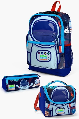 Coral High Kids Saks Mavi Astronot Desenli 3 Lü Okul Çanta Seti Set0123724