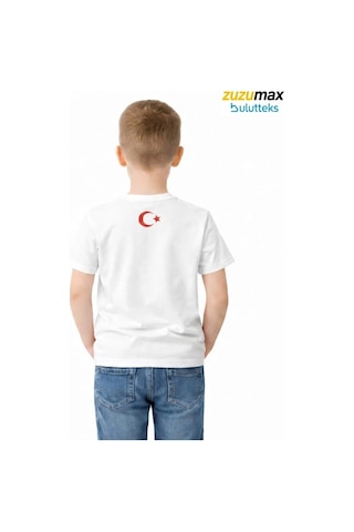 Bulutteks Ataş Çocuk Bayraklı Tişört Beyaz Renk 23 Nisan, 19 Mayıs, 29 Ekim Özel Pamuklu Kısa Kol