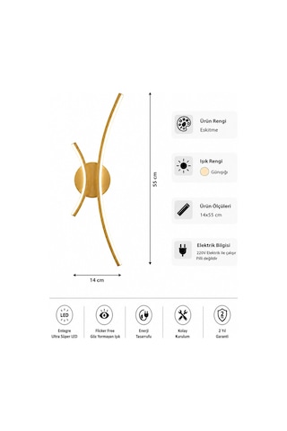 Yumi Modern Led Duvar Apliği Günışığı Eskitme