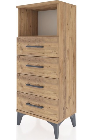 Arges Komodin Tek Raflı 4 Çekmeceli 44x30x106 Çam-çam Çam