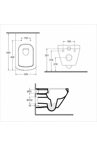 Isvea Prıssımo Asma Klozet 54 Cm. -duroplast Kapak Dahil, Beyaz 2 Parça Set Isv.36.01.03.06