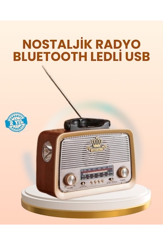 Eskitme Tasarımlı Ahşap Radyo Led Aydınlatmalı