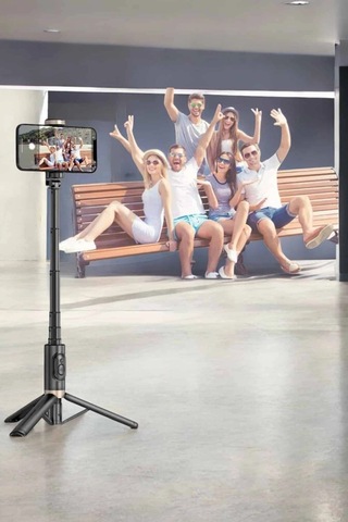 Hubrendy Tekno Selfie Çubuğu Tripod Kumandalı Telefon Tutucu Siyah