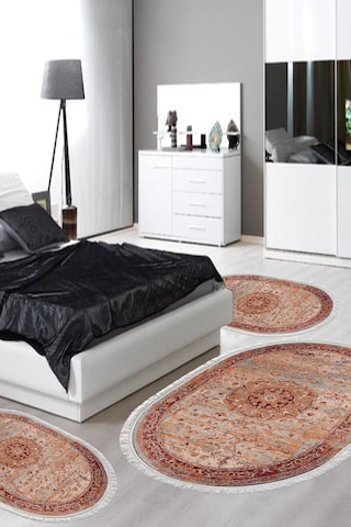 Eko Trend Djt Yıkanabilir Kaymaz Taban Oval 3 Lü Yatak Odası Takımı P1356 Vintage Kırmızı
