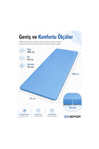 Ckspor 15 Mm Kaymaz Nbr Pilates Matı Taşıma Askılı Yoga Veegzerisiz Minderi Mavi