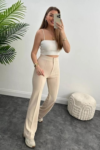 Taş Rengi Yüksek Bel Likralı Palazzo Pantolon Taş