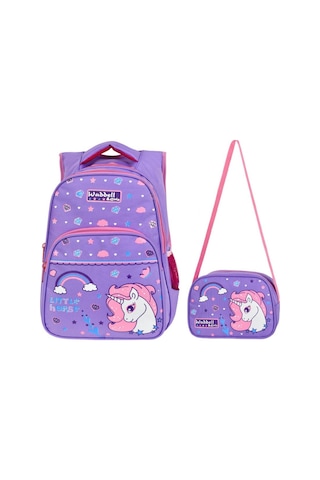 Waddell Kız Çocuk Mor Unicorn İlkokul Sırt Çantası ve Beslenme