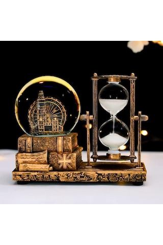 Kişiye Özel Big Beng Saat Kulesi Işıklı Sulu Kar Küreli Kum Saati Hediyelik Kum Saati