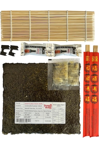 Sushi Seti Zenc, 5 Yaprak Yosun, Sushi Matı, Chopstick, Soya Sosu, Zencefil Turşusu, Tutma Aparatı