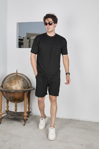 Oversize Krep Kumaş Siyah Renk Şortlu Takım-1611 Siyah