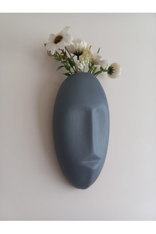 Dekoratif Mask Duvar Vazosu, Duvar Dekoru ,heykel Duvar Süsü, Gri