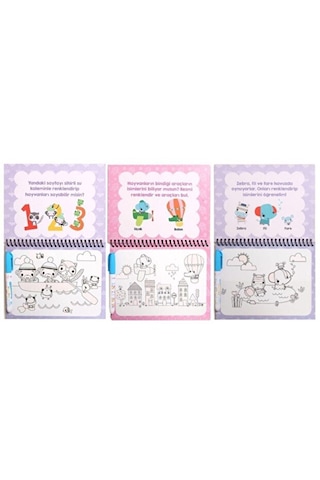 Sihirli Boyama Kitabı 3'lü Set Hayvanlar Sayılar Araçlar Water Magic Numbers Vehicles Animals