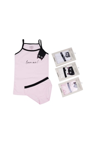 Katamino Kız Çocuk Kedi Baskılı Atlet Ve Slip İkili Takım Pembe