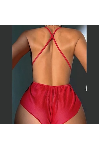Amour Fashion Romantik Dantelli Bağlamalı Fantazi Body- Şık Ve Seksi Takım Kırmızı