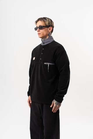 Respire Erkek Düğme Detaylı Oversize Polar Sweatshirt Siyah