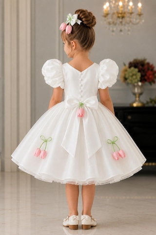 Star Kids Fashion Kız Çocuk Lila Prenses Elbisesi Çiçek İşlemeli Kabarık Tül Abiye Doğum Günü Özel Gün Elbisesi kırmızı
