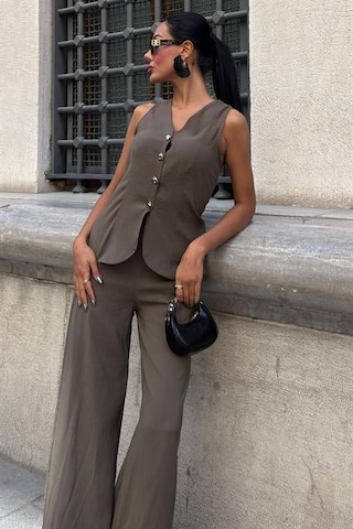 Arkası Bağcıklı Yelek Plazza Pantolon Modal Takım 10202-08 Haki