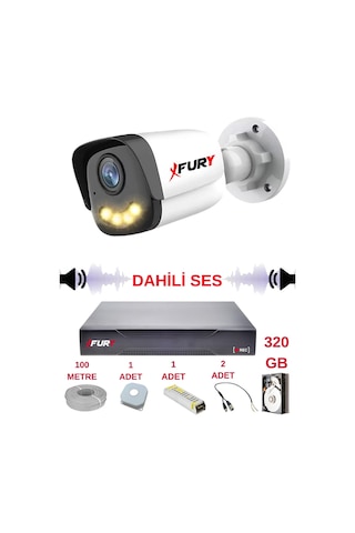 Fury 1 Li Sesli Gece Renkli Görüş Güvenlik Kamerası Su Geçirmez Güvenlik Kamerası Seti 5590s 320gb