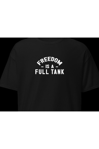 Wildstyle Freedom Is A Full Tank Motosiklet Özgürlük Vintage Baskılı Unisex Bisiklet Yaka Pamuklu Tişört - Siy