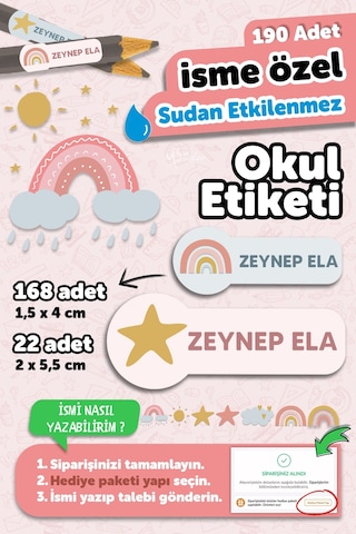 Okul Etiketi Kalem Defter İsimli Etiket Isim Yazılabilen Tatlı Doğa - 190 Adet Özel Tasarım Çok Renkli