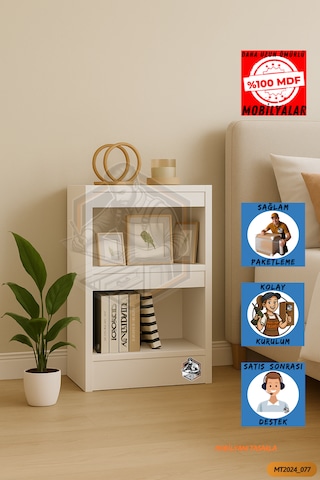 Tamamı Mdf Modern Bölmeli 2 Raflı Bazalı Kitaplık