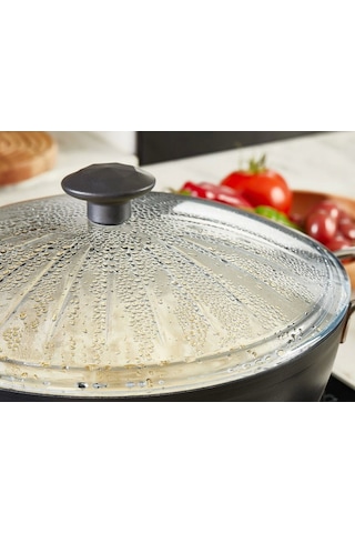Borcam Kapak Isıya Dayanıklı Tava Tencere Ve Sahan Uyumlu Tepelikli Şık Desenli 20 Cm Kapak Beyaz