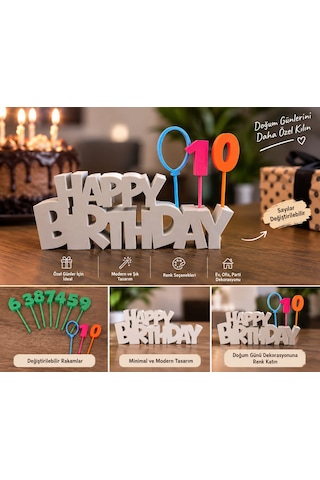 Değiştirilebilir Rakamlı Happy Birthday Doğum Günü Süsü Kişiye Özel Renk Seçenekli 0-99