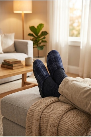 Relaxa Erkek Ev Terliği, Çeyiz Terliği, Kışlık Terlik, Ses Yapmaz Yumuşak Hafif Taban Lacivert