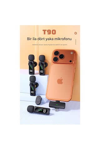Yaka Mikrofonu Kablosuz 4 Adet Tüylü İphone Type-c Pc Tablet Video Kayıt Vlog Lightning Usb-c Çıkış Mikrofon