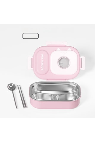 316 Paslanmaz Çelik Yalıtımlı Öğle Yemeği Kutusu Kullanışlı Öğle Yemeği Kutusu Üç Bölmeli Pembe