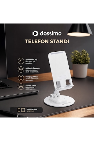 Dossimo Katlanabilir 360 Dönebilen Ayarlanabilir Telefon Tutucu Masa Üstü Stand Dst-05 Beyaz