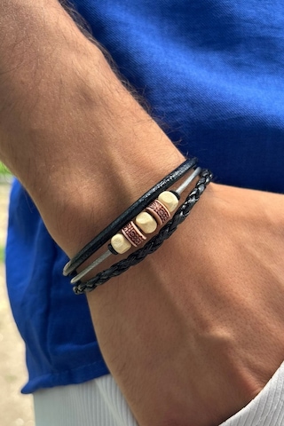 El İşçiliği İle Üretilmiş Hakiki Deri Erkek Bileklik Bej