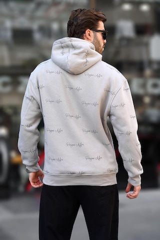 Madmext Boyalı Gri Baskılı Kapşonlu Cep Detaylı Erkek Sweatshirt 7075 Gri