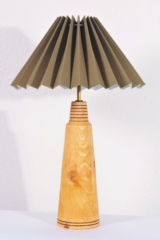 El Yapımı Ahşap Pileli Masa Lambası Abajur Haki Yükseklik 66 Yeşil