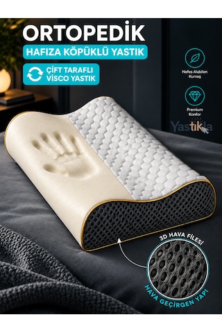 Büyük Boy Ortopedik Visco Yastık Boyun Ve Omurga Destekli Çift Taraflı 60x40x12-14 Cm Beyaz - Antrasit