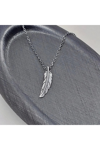 İpek Silver 925 Ayar Gümüş Tüy Unisex Kolye Gümüş