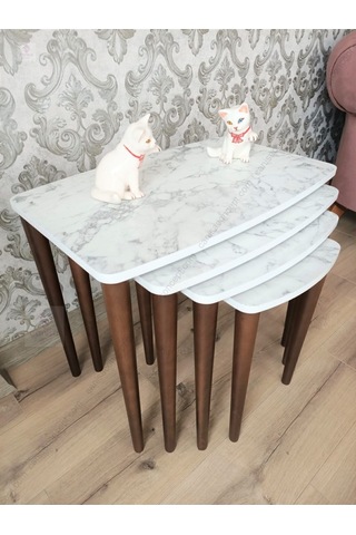Canisa Concept Telwe Serisi Beyaz Mermer Desen Mdf 1.sınıf 4lü Zigon Sehpa Takımı/ayakları Ceviz Beyaz Mermer Desen / Ayakları Ceviz