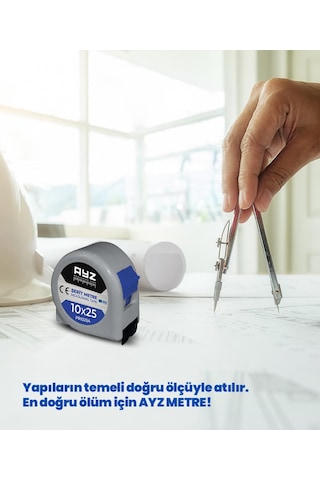 Şerit Çelik Metre 10mx25mm Gri 10 M