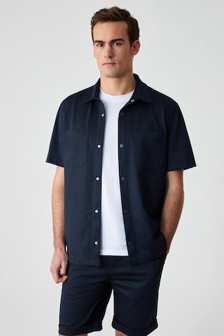 MELOS Erkek Kısa Kollu Cepli Çıtçıtlı Relaxed Fit Lacivert Gömlek