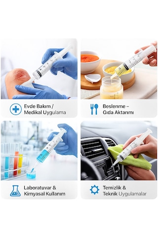 Genjet Steril 50 Ml 60cc Katater Şırınga Tek Kullanımlık Luer Beslenme 3 Parçalı 5 Adet Enjektör