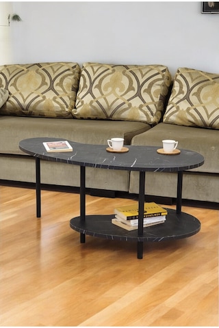 Fasülye Orta Sehpa Ahşap Ayaklı Sehpa Iki Raflı Sehpa Dekoratif Sehpa Gazetelikli - Mermer Mermer