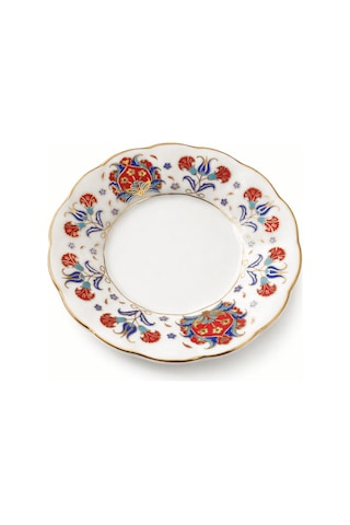 12 Li Yaldızlı Osmanlı Motif Porselen Çay Tabağı Desenli Çay Tabak Çok Renkli