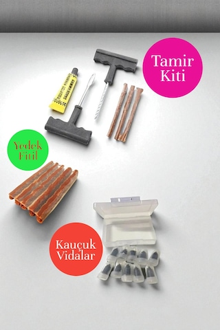 Lastik Tamir Kiti Fitil Atma Seti+ Lastik Tamir Kiti Kauçuk Vida Seti+5 Li Yedek Fitil